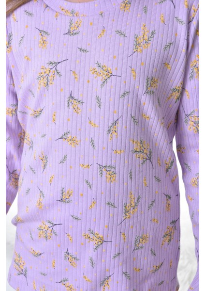 Çiçek Desenli Fitilli Lila Çocuk Pijama Takımı fırsatları