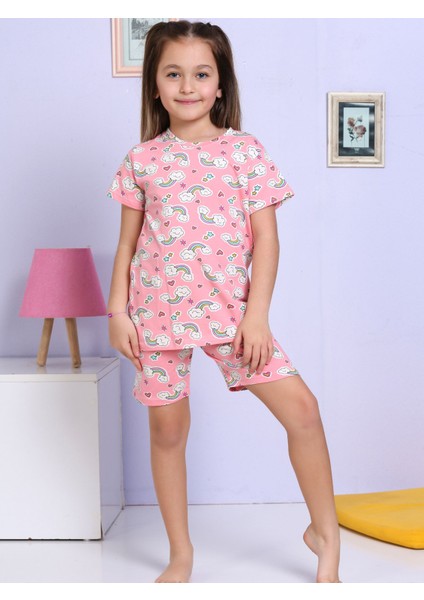 Gökkuşağı Desenli Şortlu Pembe Pijama Takımı fiyatları