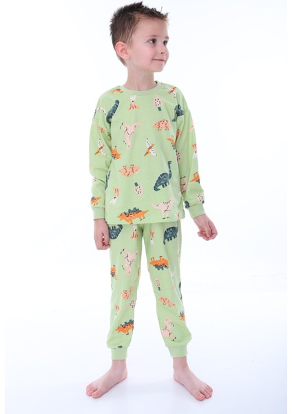 Dinozor Desenli Yeşil Çocuk Pijama Takımı