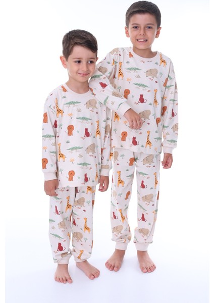 Safari Hayvan Desenli Çocuk Pijama Takımı