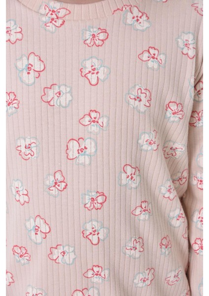 Çiçek Desenli Bej Fitilli Çocuk Pijama Takımı fırsatları