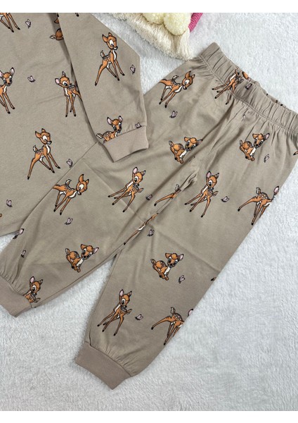 Bambi Desen Bej Kız Çocuk Pijama Takım modelleri