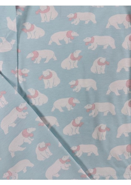 Kutup Ayısı Desen Mavi Kız Çocuk Pijama Takım