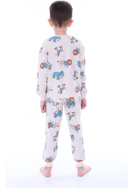 Hayvan Desenli Krem Renk Çocuk Pijama Takımı