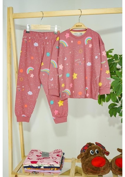 Gökkuşağı Desenli Çocuk Pijama Takımı