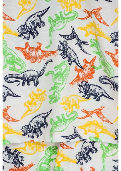 Dinozor Desenli Beyaz Çocuk Pijama Takımı