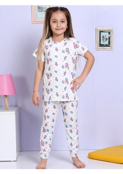 Denizatı Desenli Beyaz Pijama Takımı