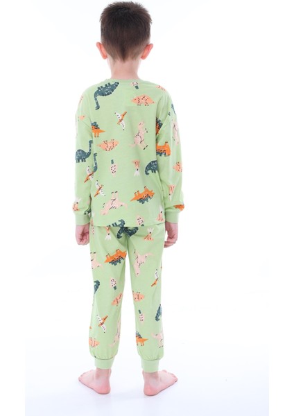 Dinozor Desenli Yeşil Çocuk Pijama Takımı