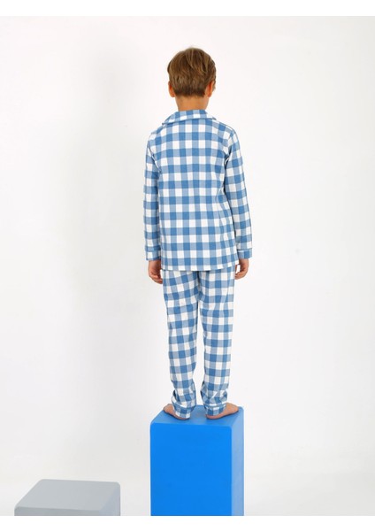 Kareli %100 Pamuklu Düğmeli Erkek Çocuk Pijama Takım modelleri