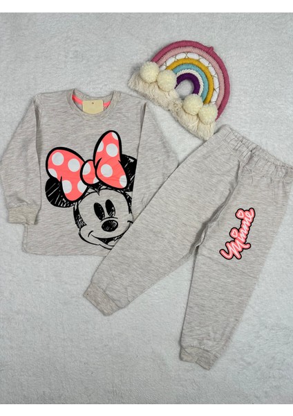 Minykids Minnie Mouse Desen Krem Kız Çocuk Pijama Takım
