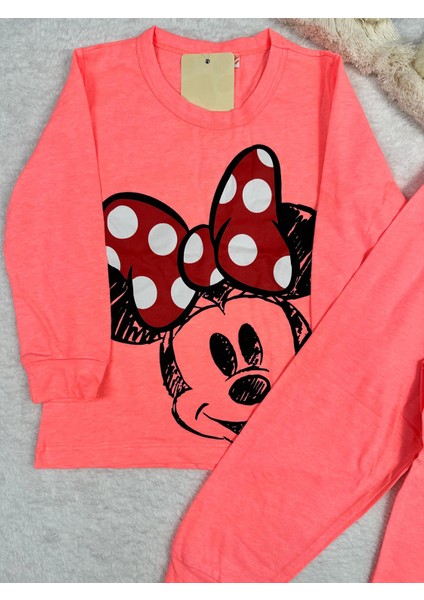 Minnie Mouse Desen Neon Pembe Kız Çocuk Pijama Takım