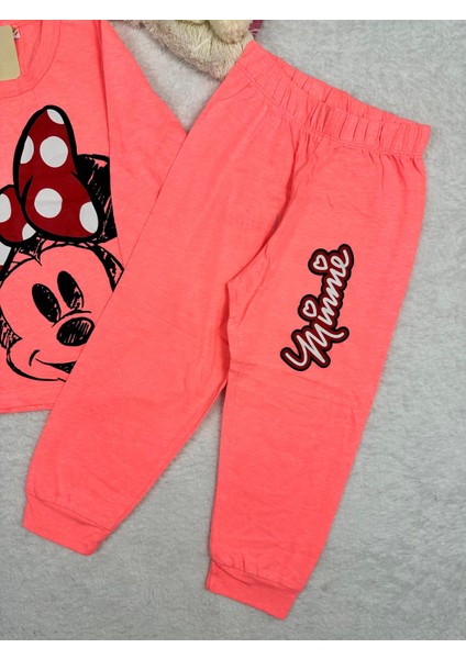 Minnie Mouse Desen Neon Pembe Kız Çocuk Pijama Takım