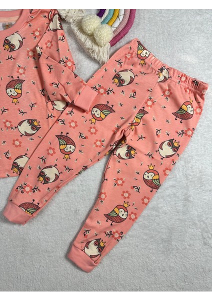 Baykuş Desen Somon Renk Kız Çocuk Pijama Takım fiyatları