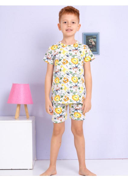 Hayvan Desenli Renkli Şort Pijama Takımı