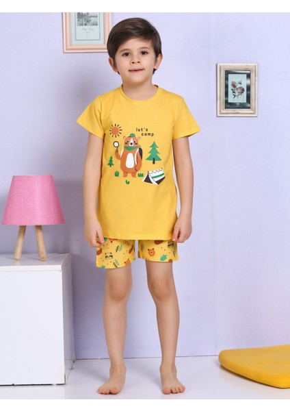 Ayıcık Desenli Şortlu Sarı Pijama Takımı
