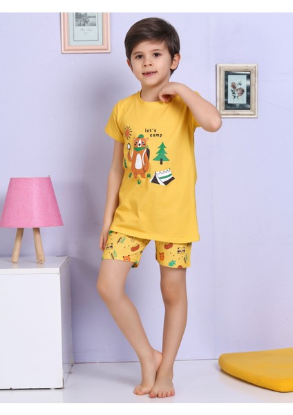 Ayıcık Desenli Şortlu Sarı Pijama Takımı
