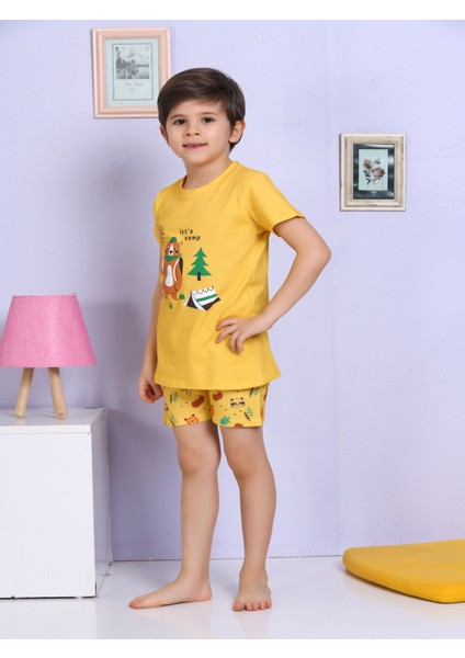 Ayıcık Desenli Şortlu Sarı Pijama Takımı