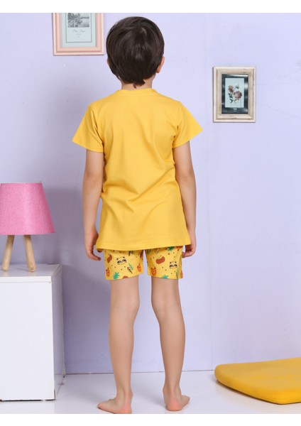 Ayıcık Desenli Şortlu Sarı Pijama Takımı