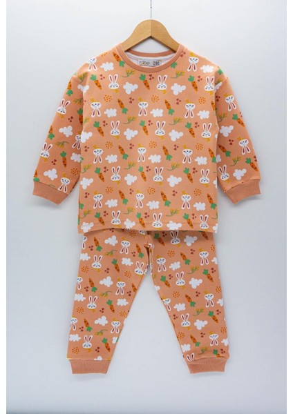 Tavşan Desen Iki Iplik Kiremit Renk Kız Çocuk Pijama Takım