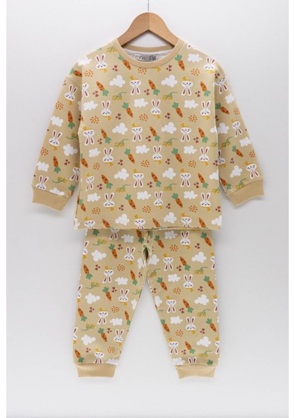 Tavşan Desen Iki Iplik Krem Kız Çocuk Pijama Takım