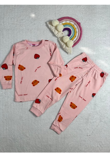 Çilek Desen Pembe Kız Çocuk Pijama Takım