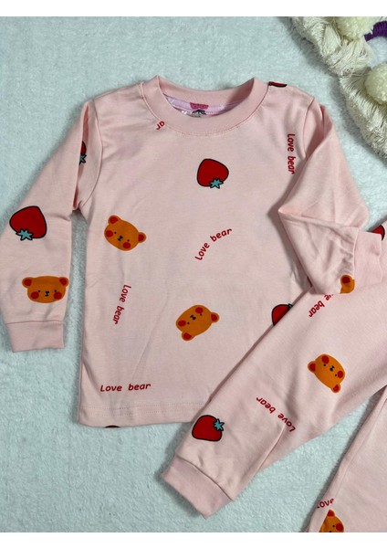 Çilek Desen Pembe Kız Çocuk Pijama Takım