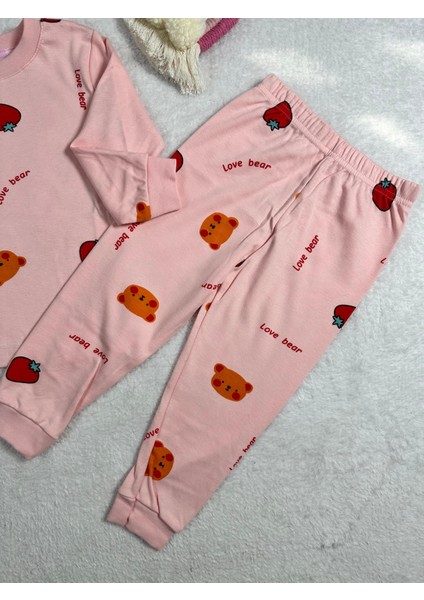 Çilek Desen Pembe Kız Çocuk Pijama Takım
