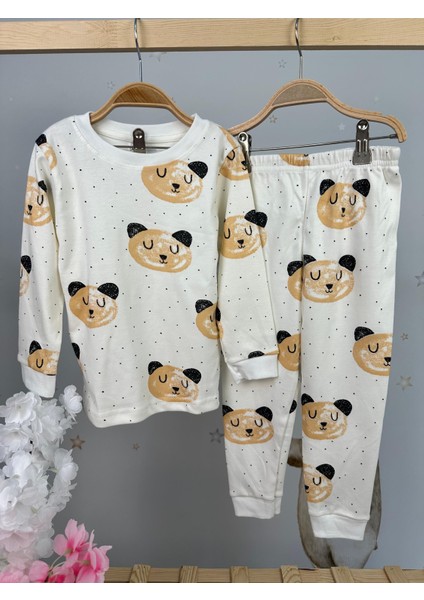 Ayıcık Desen Beyaz Kız Çocuk Pijama Takım