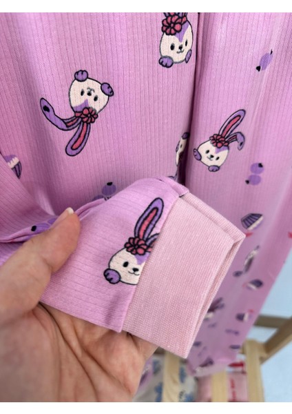 Tavşan Desen Fitilli Mor Kız Çocuk Pijama Takım fiyatları