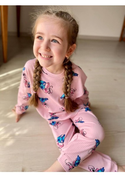 Pembe Stitch Desen Fitilli Kız Çocuk Pijama Takım fiyatları