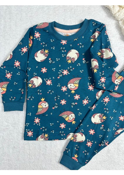 Baykuş Desen Petrol Mavi Renk Kız Çocuk Pijama Takım fiyatları