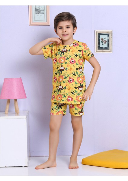 Hayvan Desenli Sarı Şortlu Pijama Takımı