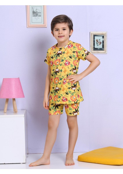 Hayvan Desenli Sarı Şortlu Pijama Takımı