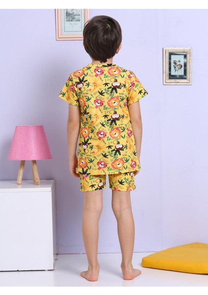 Hayvan Desenli Sarı Şortlu Pijama Takımı