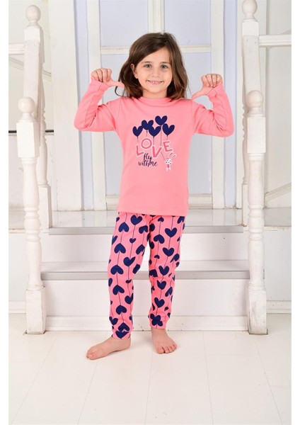 Kalp Desen Somon Kız Çocuk Pijama Takım