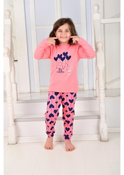 Kalp Desen Somon Kız Çocuk Pijama Takım