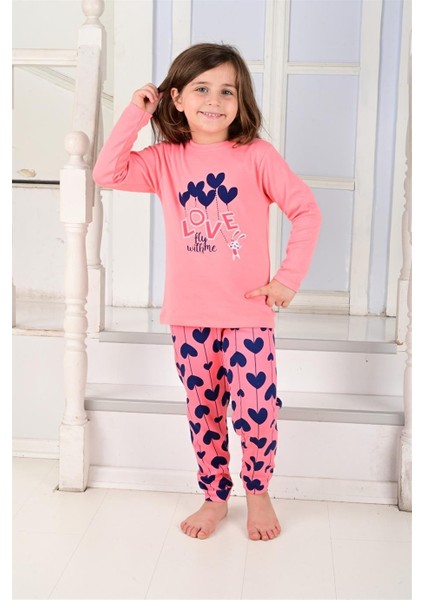 Kalp Desen Somon Kız Çocuk Pijama Takım