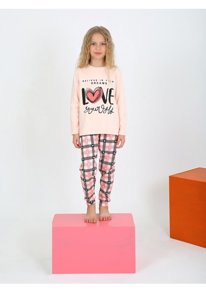 Kalp Desen Somon Kız Çocuk Pijama Takım