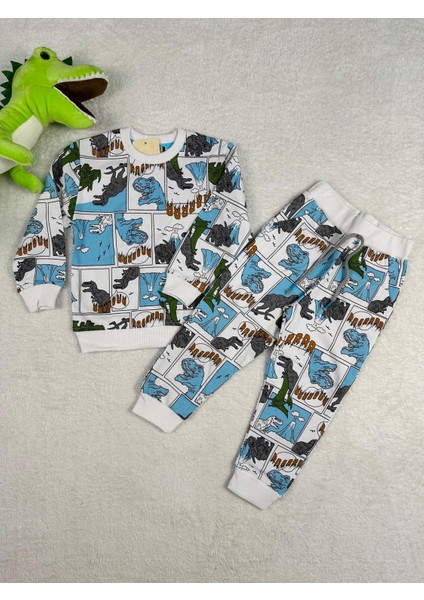 Dinozor Desen Cepli 3iplik Erkek Çocuk Pijama Takım