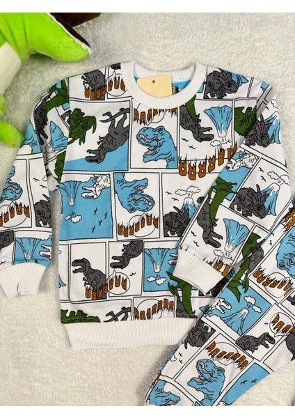 Dinozor Desen Cepli 3iplik Erkek Çocuk Pijama Takım
