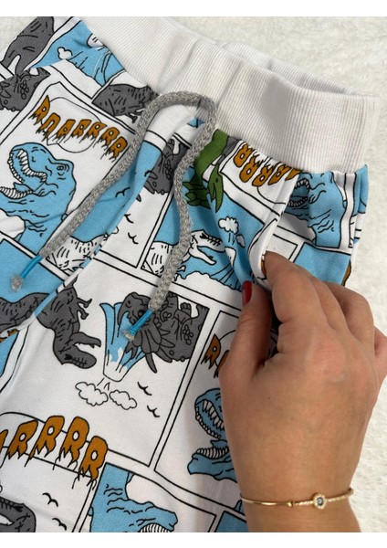 Dinozor Desen Cepli 3iplik Erkek Çocuk Pijama Takım