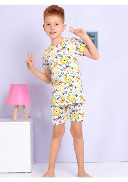 Hayvan Desenli Renkli Şort Pijama Takımı