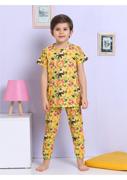 Hayvan Desenli Sarı Pijama Takımı