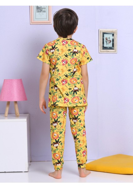 Hayvan Desenli Sarı Pijama Takımı
