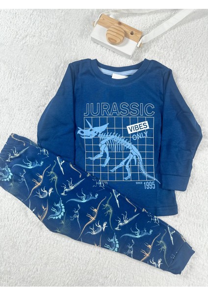 Dinozor Desen Lacivert Erkek Çocuk Pijama Takım