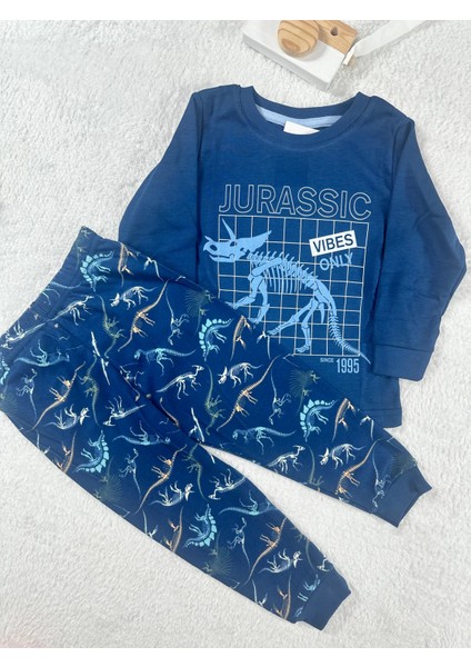 Dinozor Desen Lacivert Erkek Çocuk Pijama Takım