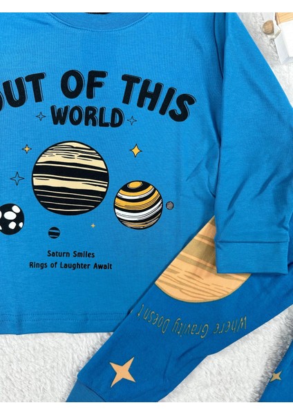 Dünya Desen Mavi Erkek Çocuk Pijama Takım