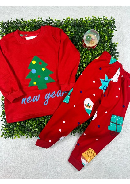 Yılbaşı Desen Kırmızı Erkek Çocuk Pijama Takım
