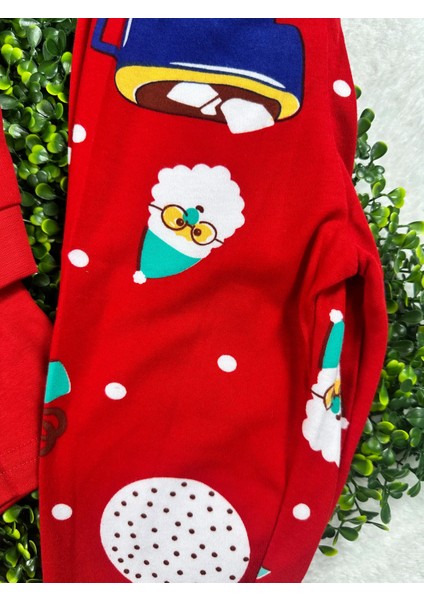 Yılbaşı Desen Kırmızı Erkek Çocuk Pijama Takım