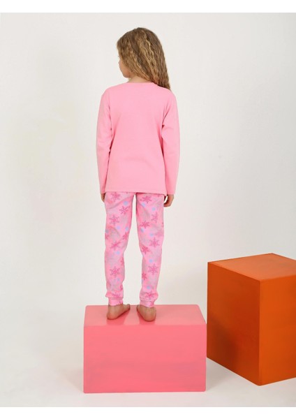Kar Tanesi Desen Pembe Kız Çocuk Pijama Takım